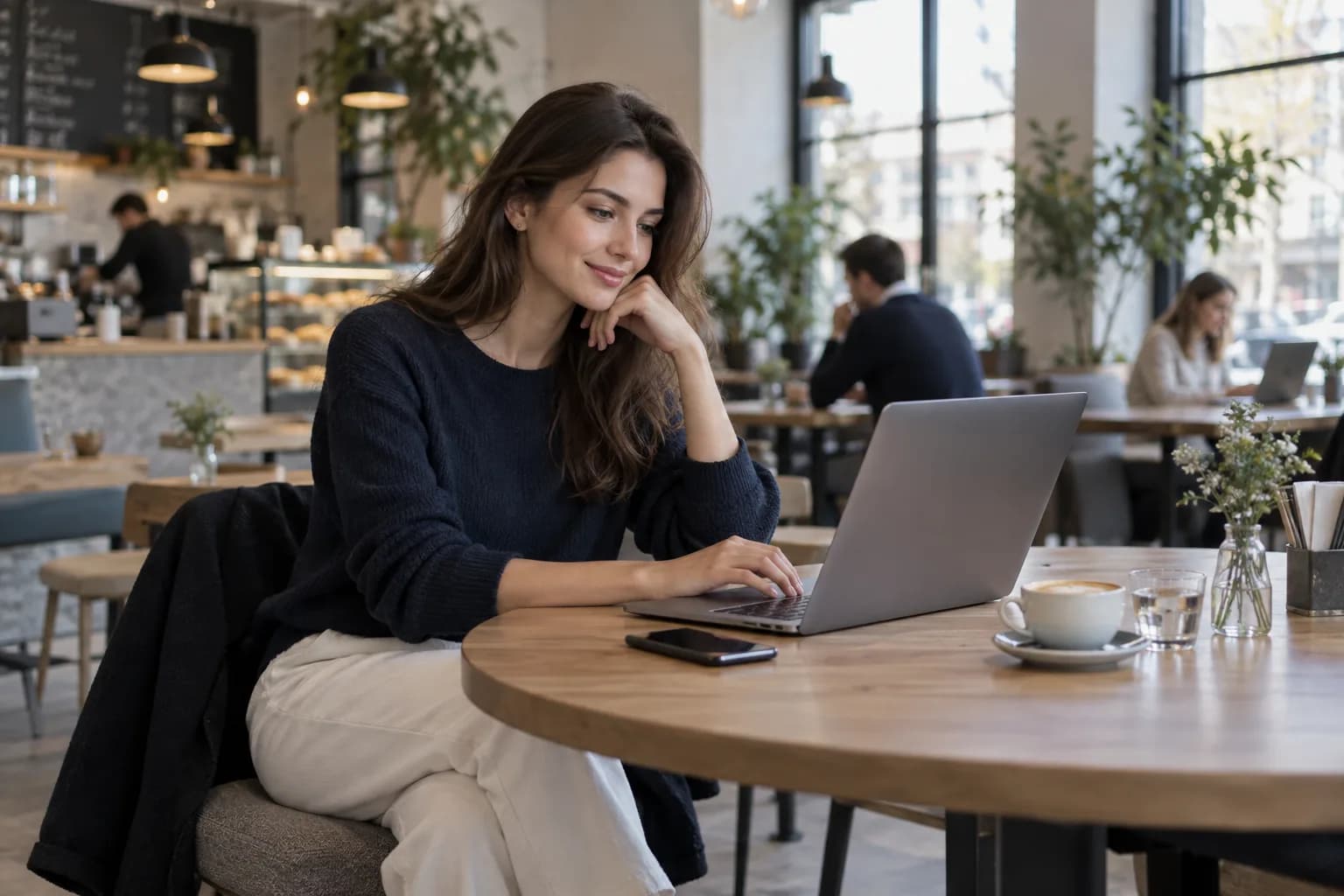 Person using a laptop in a café